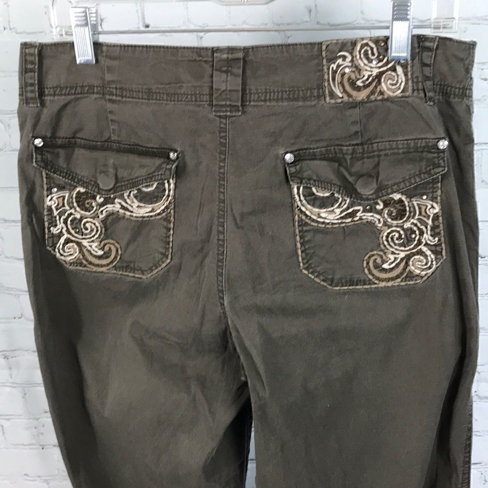 Style & Co Premium Cargo Wide-legged Trousers Dark Olive Green SPARKLEs size 8